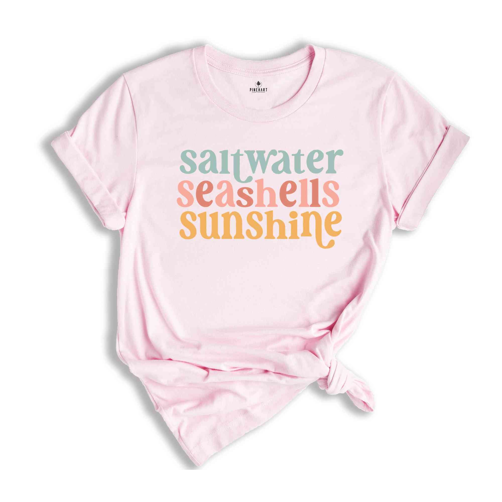 Saltwater Seashells Sunshine Shirt, Retro Summer T-Shirt, Colorful Beach Shirt, Beach Vibes Shirt, Matching Vacation Tee, Family Vacay Gift