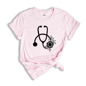 Cute Nurse T-Shirt, Floral Stethoscope T Shirt, Nursing School Gift, Healthcare Gift, Medicine Shirt, Doctor Tshirt, Medical Assistant Tees