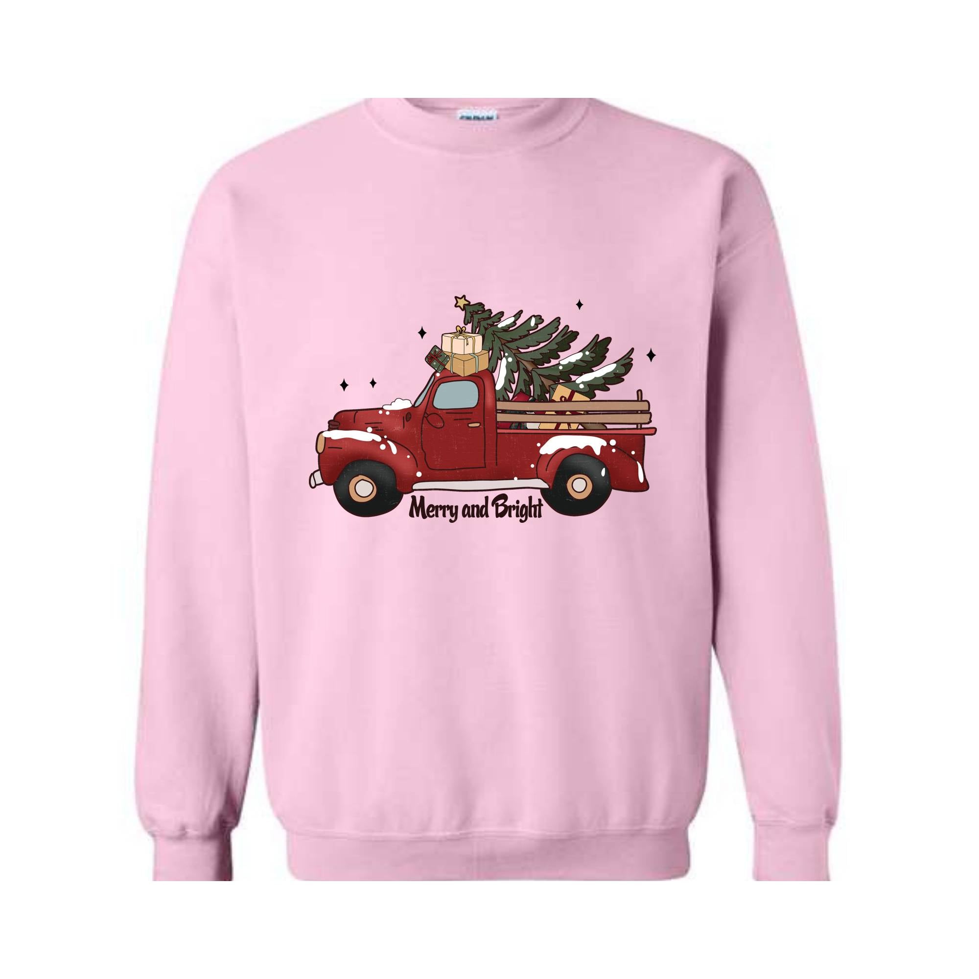 Merry and Bright Christmas Truck Sweatshirt, Christmas Tree Sweatshirt, Christmas Tree Sweater