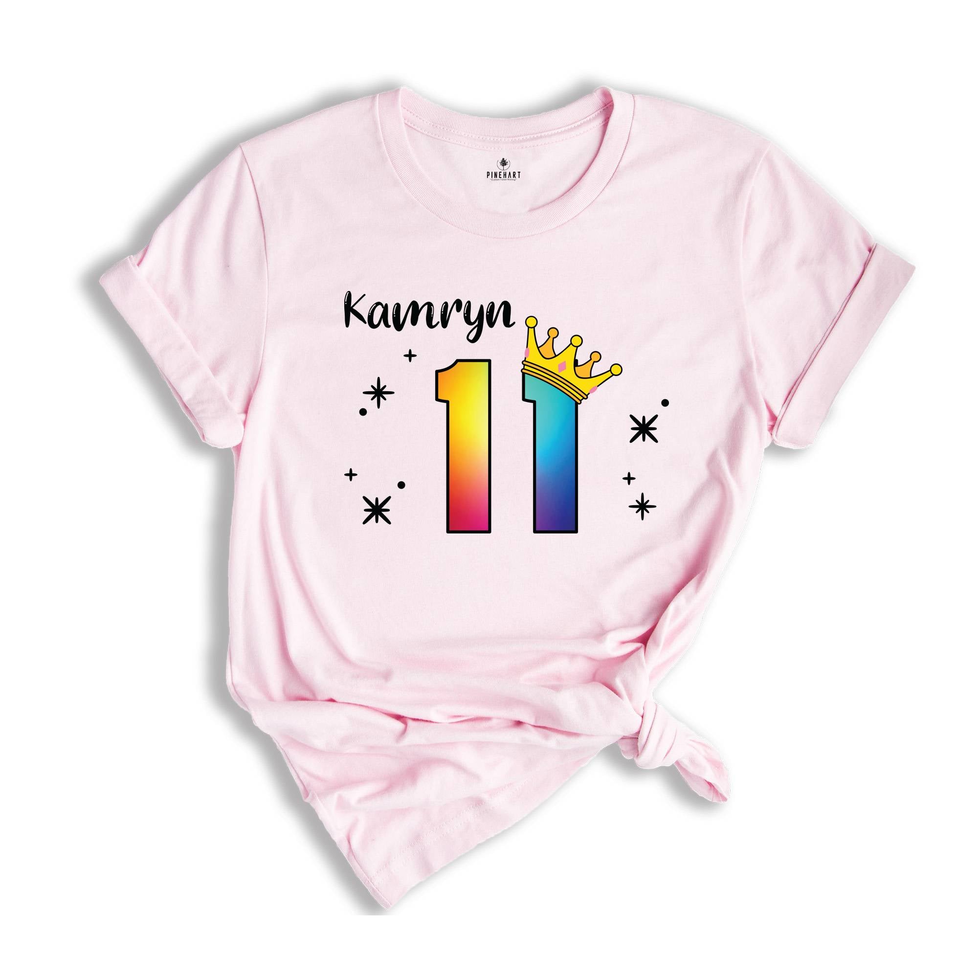 Personalized Names 11 Birthday Shirt, Crown 11th Birthday Shirt, Rainbow Birthday Shirt, Birthday Party Shirt, Toddler Birthday Shirt