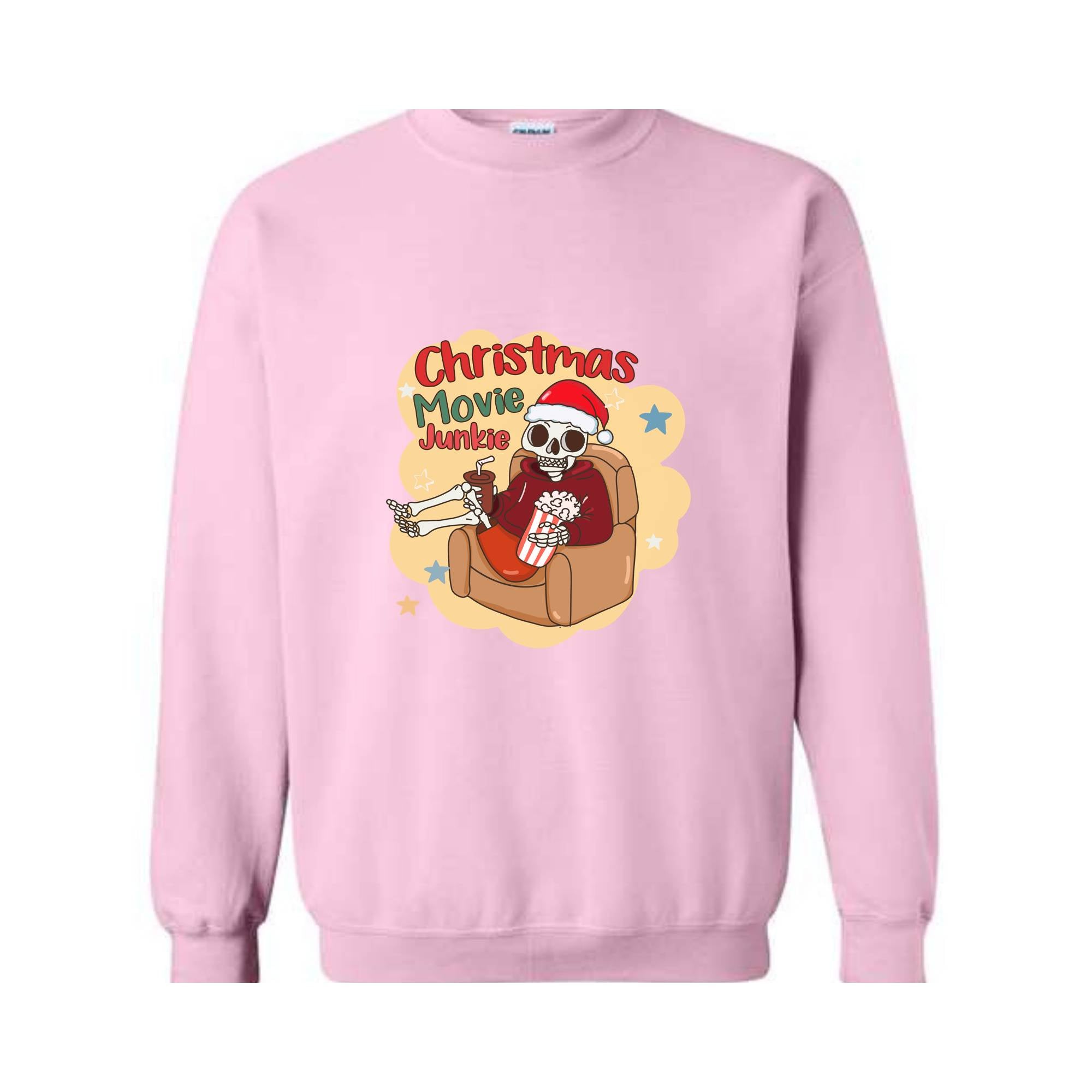 Christmas Movie Junkie Sweatshirt, Christmas Tree Sweatshirt, Christmas Movie Lover Cozy Sweatshirt, Womens Christmas Sweater