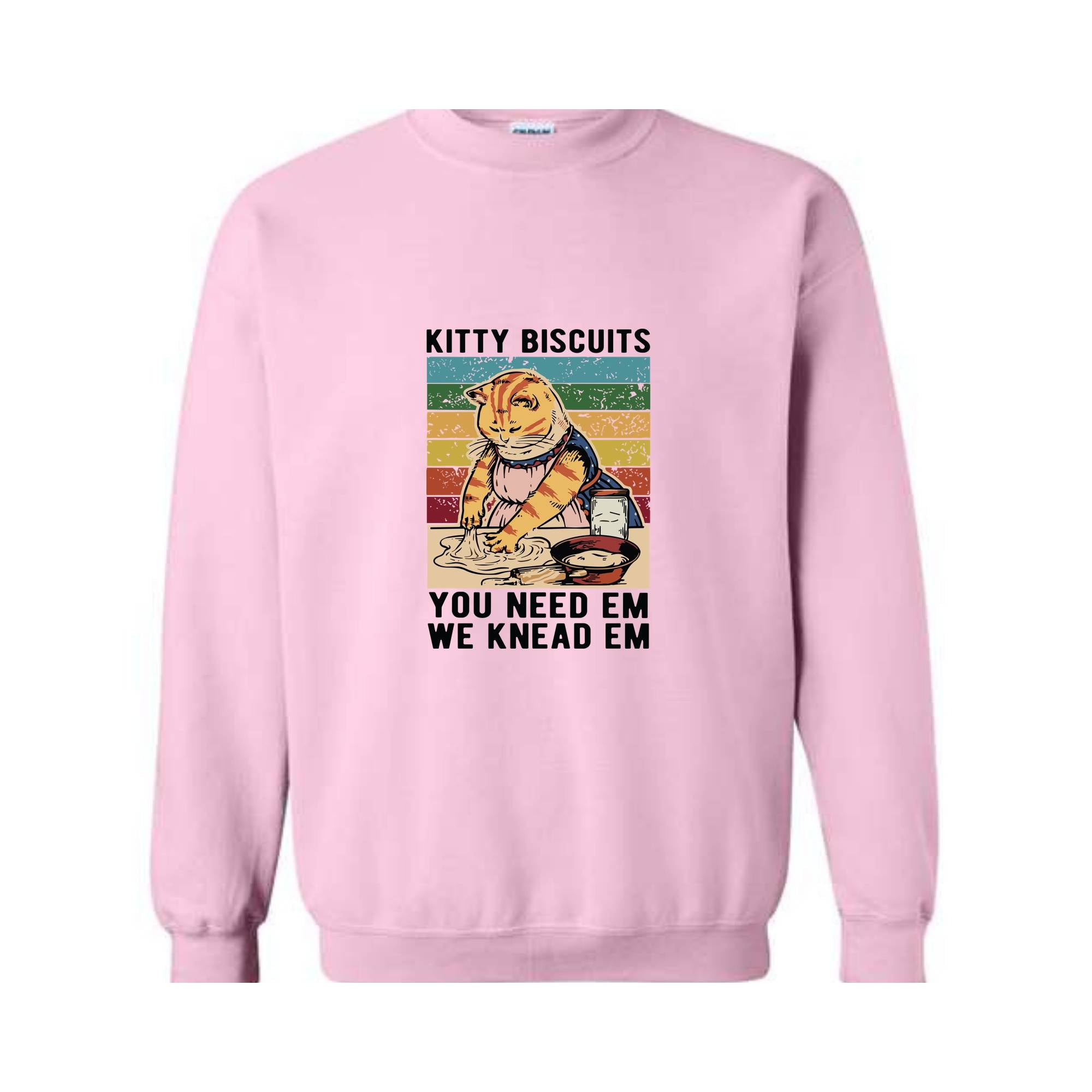 Kitty Biscuits You Need Em We Knead Em Sweatshirt, Cat Making Biscuits Vintage Christmas , Funny Cat Sweatshirt