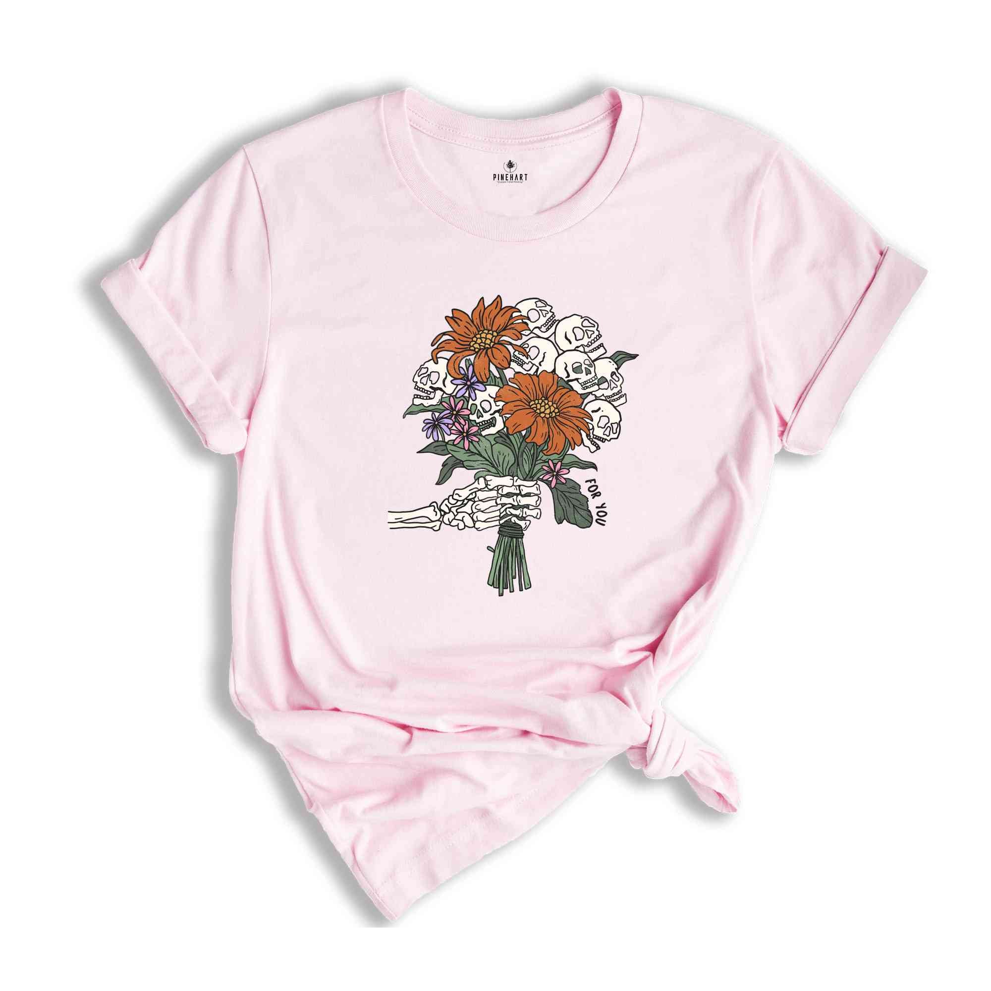 Skeleton Flower Shirt, Skeleton Hand Flower T-Shirt, Halloween Flower Bouquet Tee, Skull Bouquet Shirt, Floral Halloween Shirt