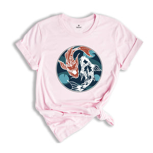 Japanese Street Wear, Japanese Art T-Shirt, Koi Fish Tee, Japanese Koi Fish, Yin Yang Art Drawing Shirt, Cute Animal Gift