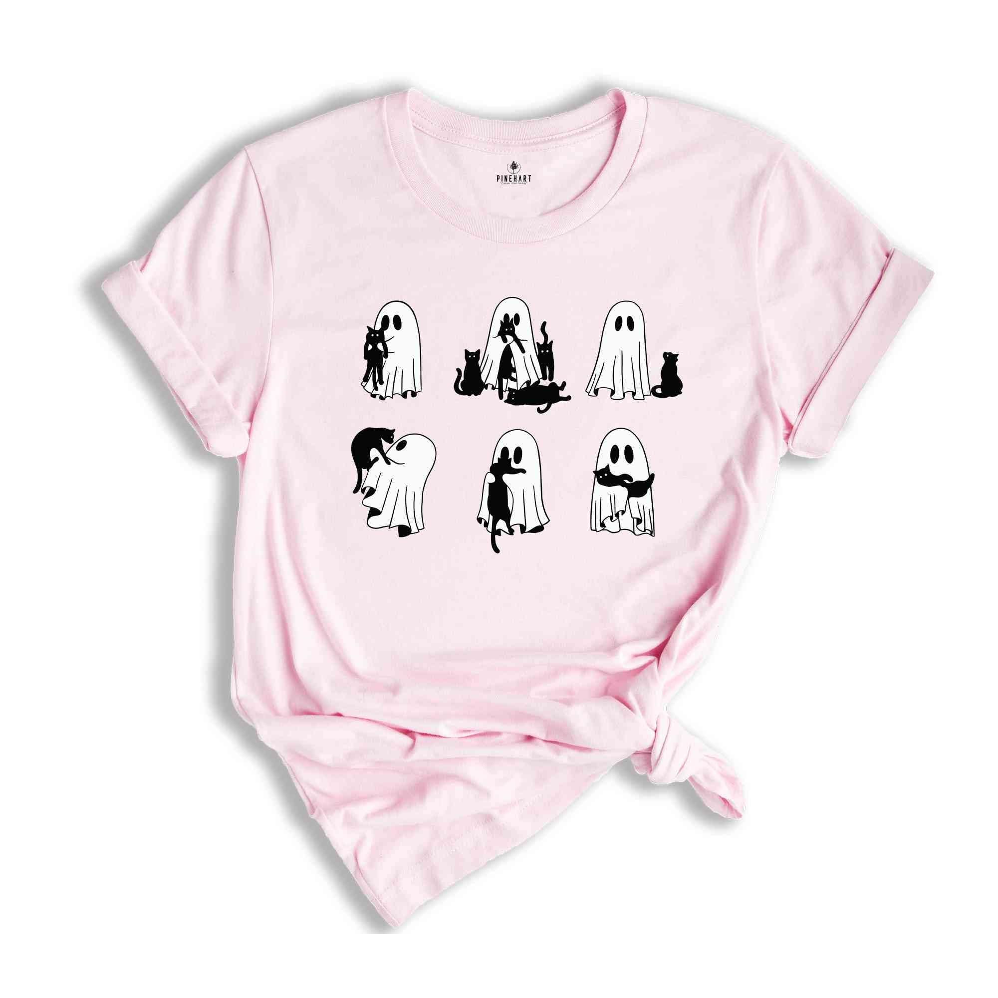 Halloween Ghosts And Cats Shirt, Halloween Ghost Tee, Spooky Season Cat Tee, Halloween Cute Shirt, Halloween Gifts For Cat Lovers