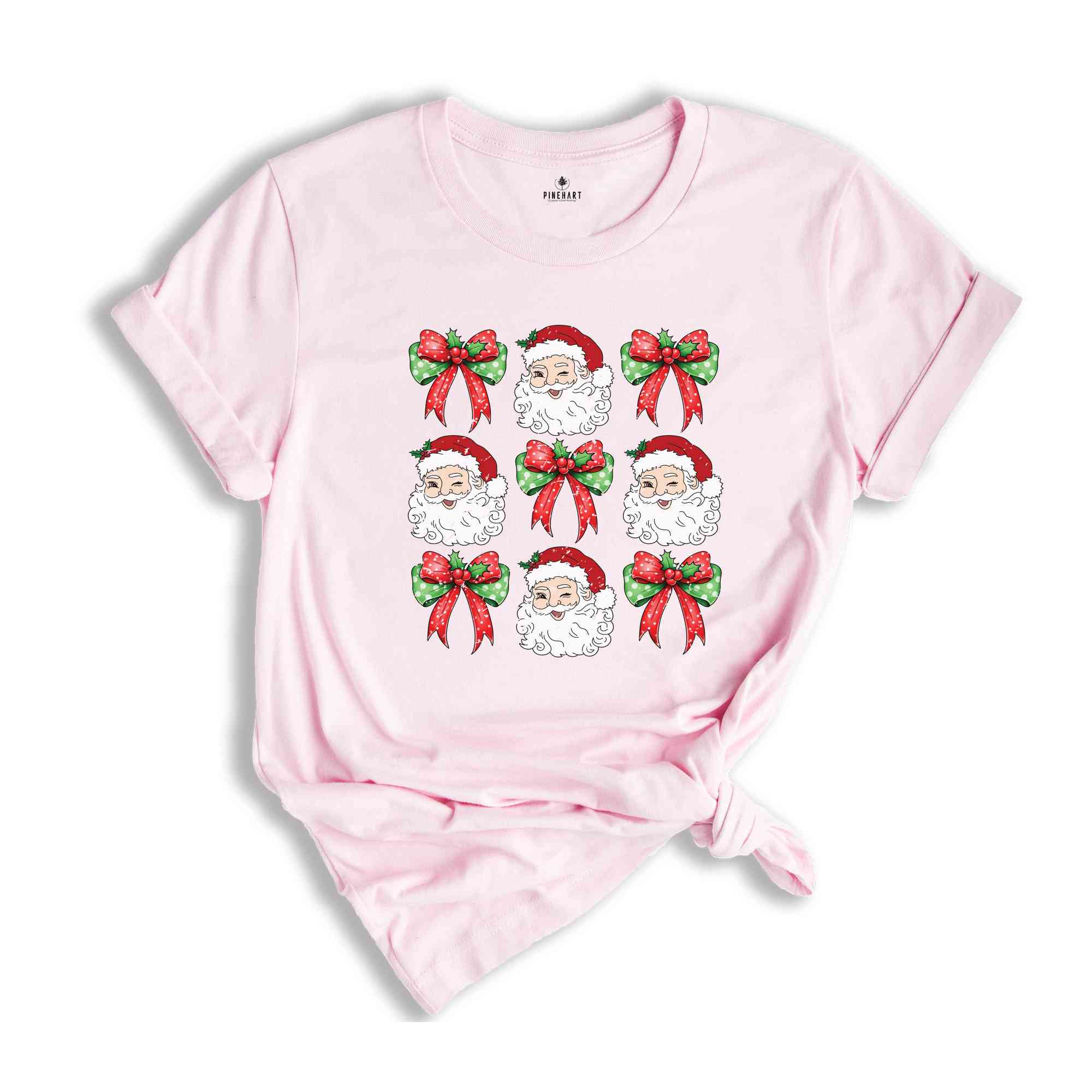 Coquette Christmas Bow Shirt, Santa Face Shirt, Candy Cane Shirt, Cute Christmas Shirt, Christmas Gift, Santa Shirt, Xmas Shirt