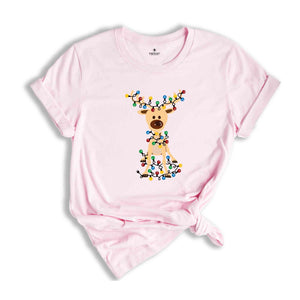 Christmas Reindeer Shirt, Festive Reindeer and Christmas Lights Shirt – Perfect for Holiday Cheer