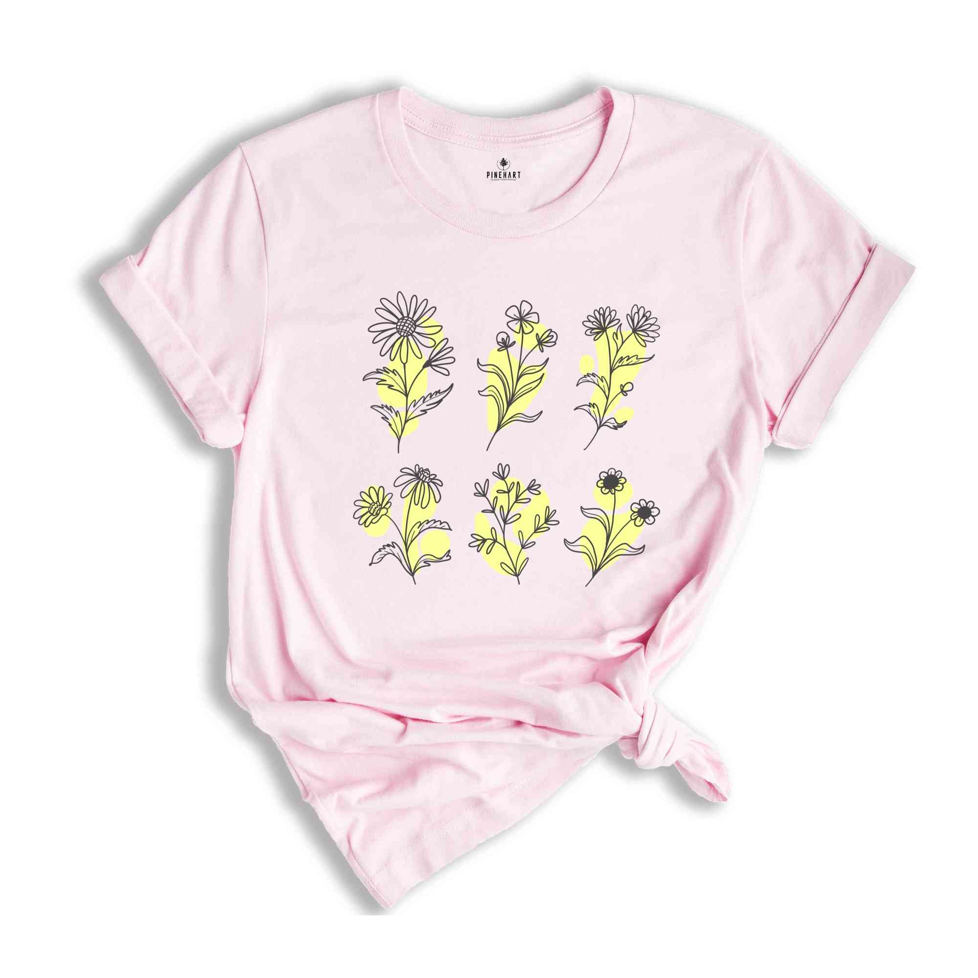 Wild Flower Shirt, Botanical Tee, Floral Tee, Flowers Shirt, Summer Shirt, Botanical Wild Flower Shirt,Plant Lover Tee.