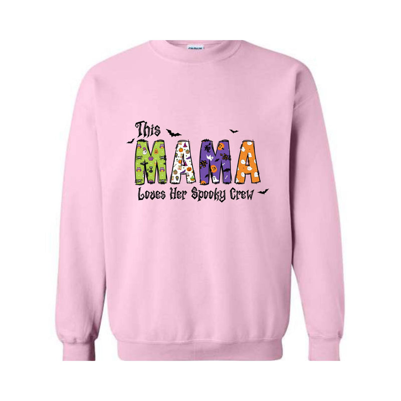 This Mama Loves Her Spooky Crew Sleeve Sweatshirt, Custom Ghost Kids, Personalized Halloween Sweatshirt, Halloween Mama Gift, Spooky Season