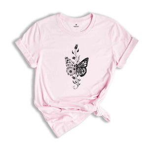 Floral Schmetterling shirt, Nature Tier Liebhaber Tshirt, Selbstliebe Minimalistisches Asthetisches Shirt