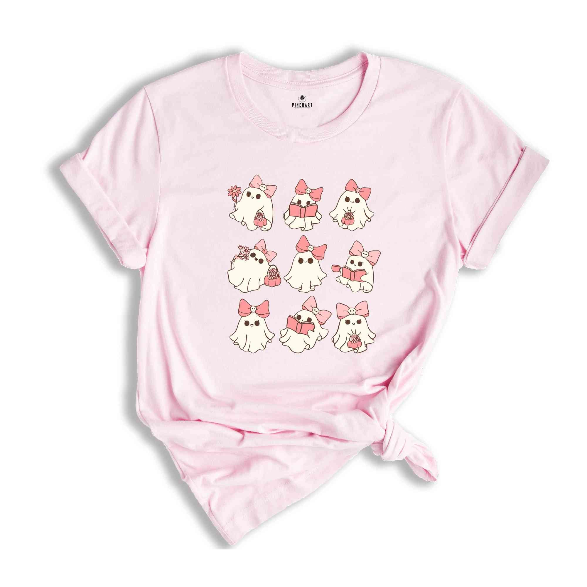 Pink Ghost Shirt, Halloween Ghosts Shirt, Spooky Season Shirt, Cute Pink Reading Ghost Shirt, Funny Spooky Shirt