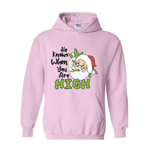 He Knows When You Are High Hoodie, Christmas Hoodie, Santa Claus Hoodie, Merry Weedmas Hoodie, Christmas Gifts