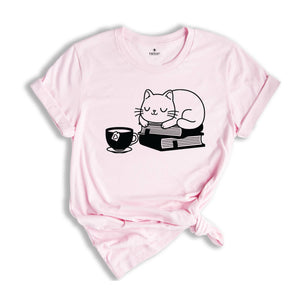 Books and Cat and Coffee Shirt, Cat Shirt, Cute Reading Shirt, Books Shirt, Cute Cat Shirt, Reading Shirt, Cat and Book Lover Gift Shirt