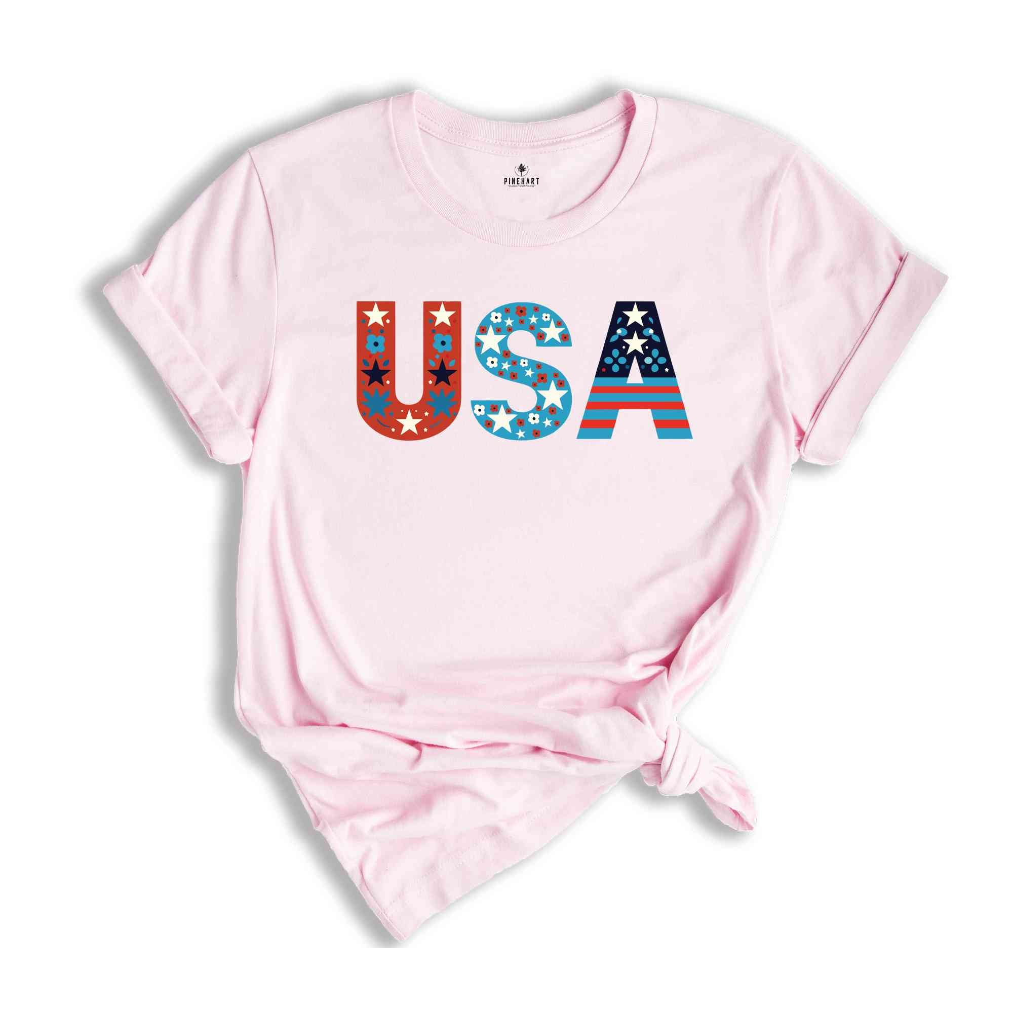 USA Floral Shirt, Retro USA Shirt, 4th of July Shirt, American Flag Tee, USA Shirt, Red White And Blue Shirt