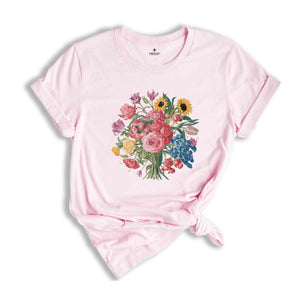 Wild Flowers T-Shirt, Vintage Botanical Tee, Pastel Floral Nature T-Shirt, Garden Lover Tee, Flower Lover Tee, Wildflowers Cottagecore Shirt