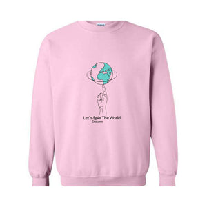 Let`s Discover the World Sweatshirt, Earth Sweatshirt, Funny Earth Sweatshirt, The World Sweatshirt, Earth Back Sweatshirt, Hand with Earth