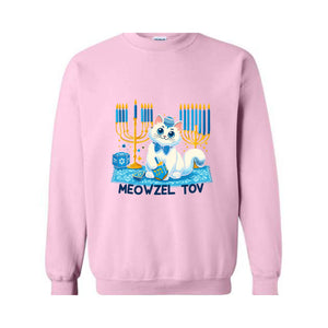 Meowzel Tov Sweatshirt, Festive Cat Mazel Tov Holiday Hanukkah Sweatshirt, Ugly Holiday Sweater, Holiday Cat Sweatshirt