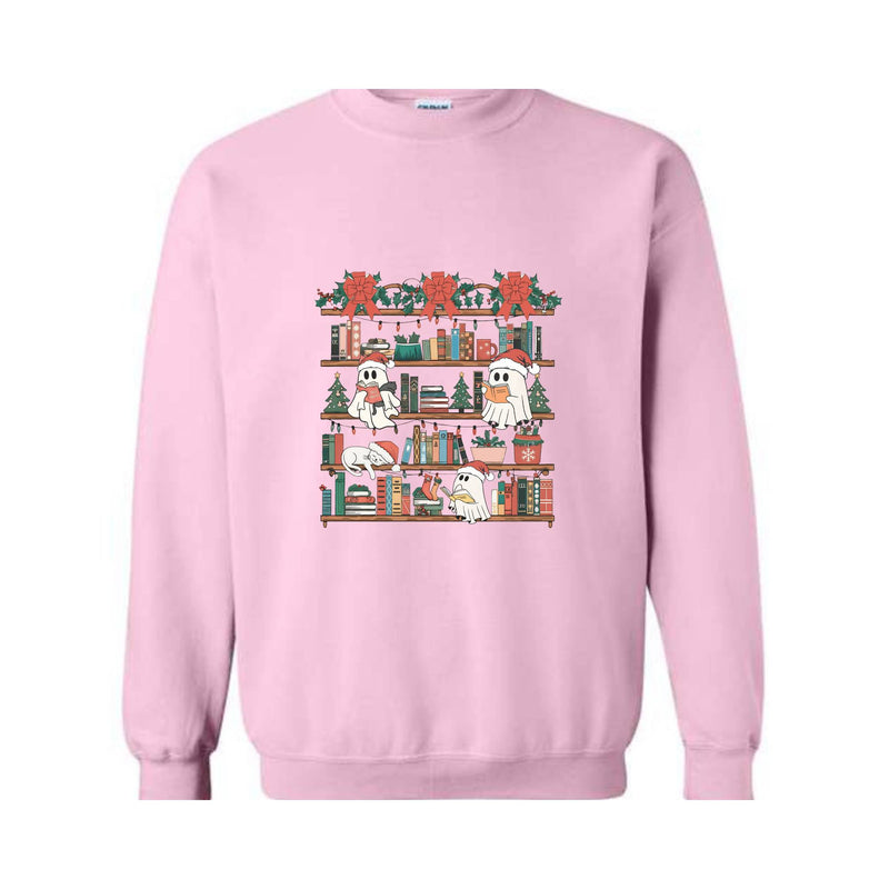 All Booked For Christmas Sweatshirt, Christmas Gifts For Librarian, Christmas Book Tree Sweatshirt