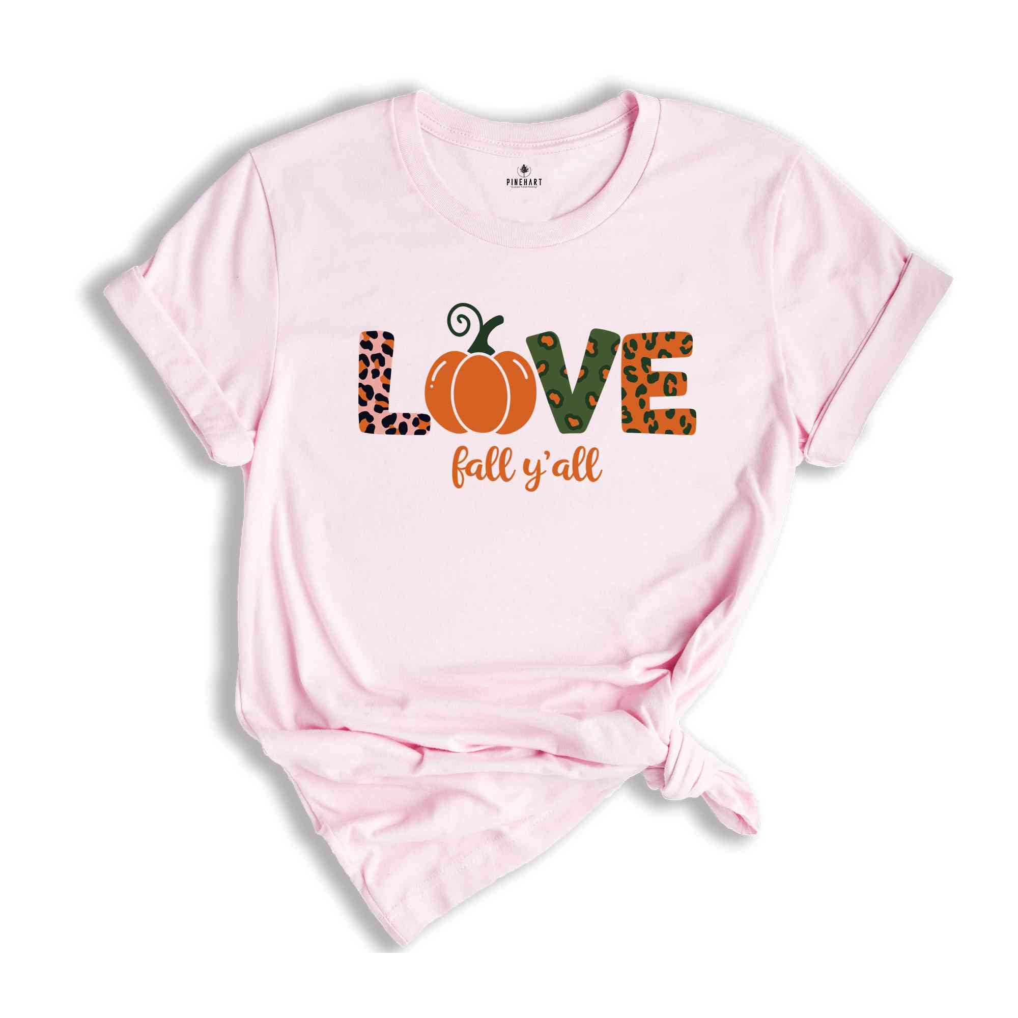 Love Fall Y'All Shirt, Leopard Fall Shirt, Thanksgiving, Pumpkin Shirt, Fall Vibes, Peace Love Thanksgiving, Family Thanksgiving Shirt