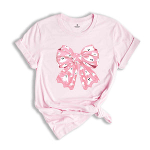 Coquette Pink Bow Ghost Shirt, Pink Coquette Halloween Shirt, Pink Spooky Vibes Shirt, Halloween Shirt, Cute Ghost Shirt, Coquette Shirt