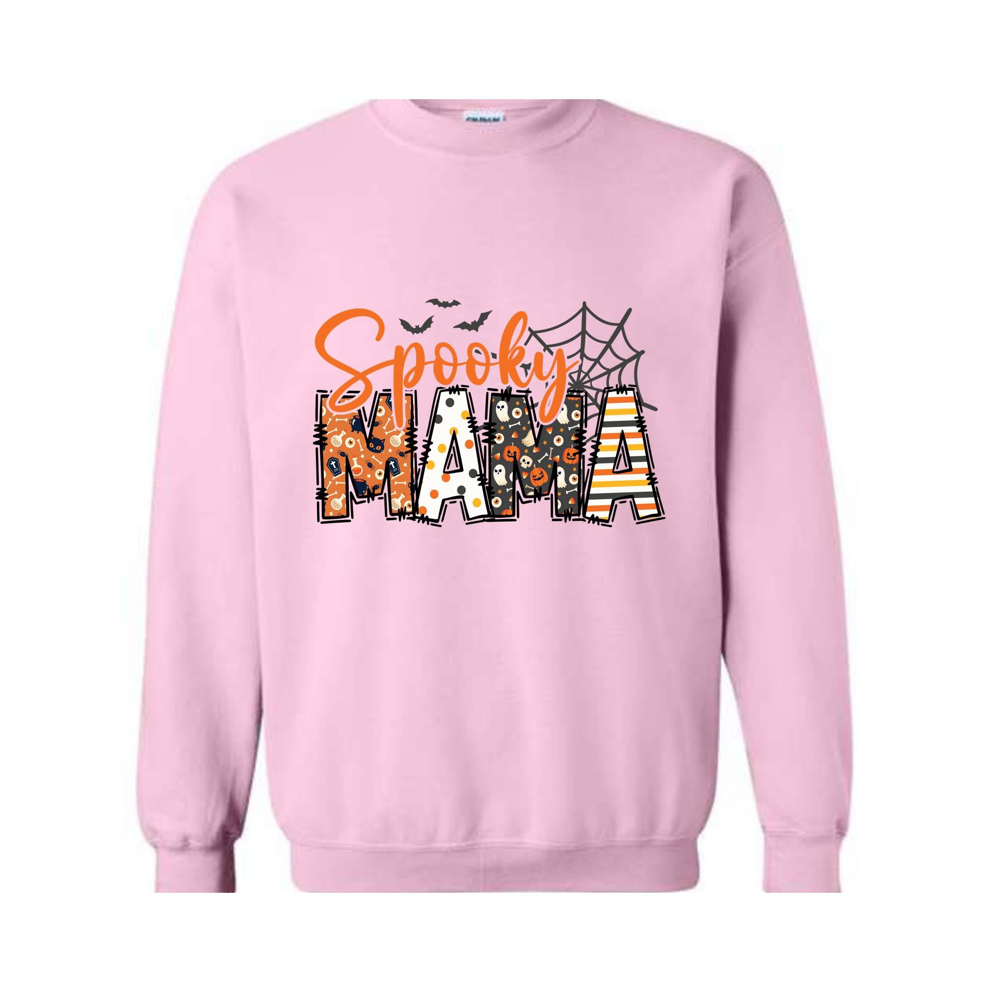 Custom Halloween Spooky Mama Sweatshirt with Kids Name on Sleeve Sweatshirt, Mama Halloween Gift, Mama Halloween