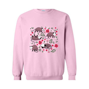 Opossum Sweatshirt, Possum Sweatshirt, Cute Possum Gifts, Floral Opossum, Strawberry Sweatshirt