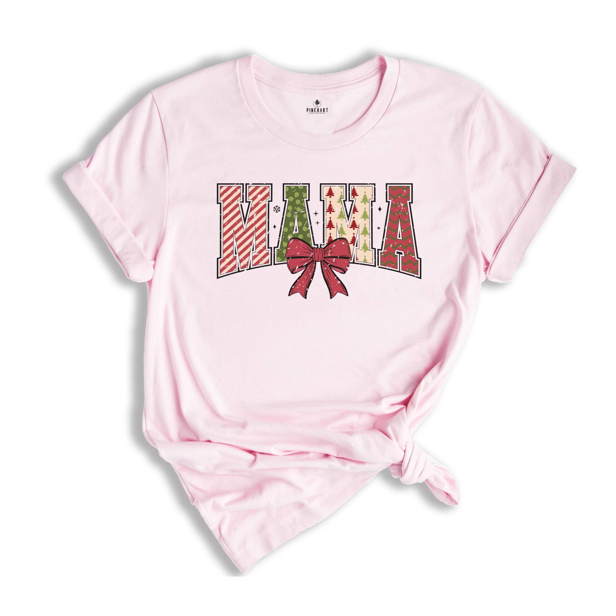 Retro Mama Christmas Shirt, Mama Bow Shirt, Mom Life Christmas, Christmas Gift For Mom, Christmas Shirt, Women's Christmas Shirt