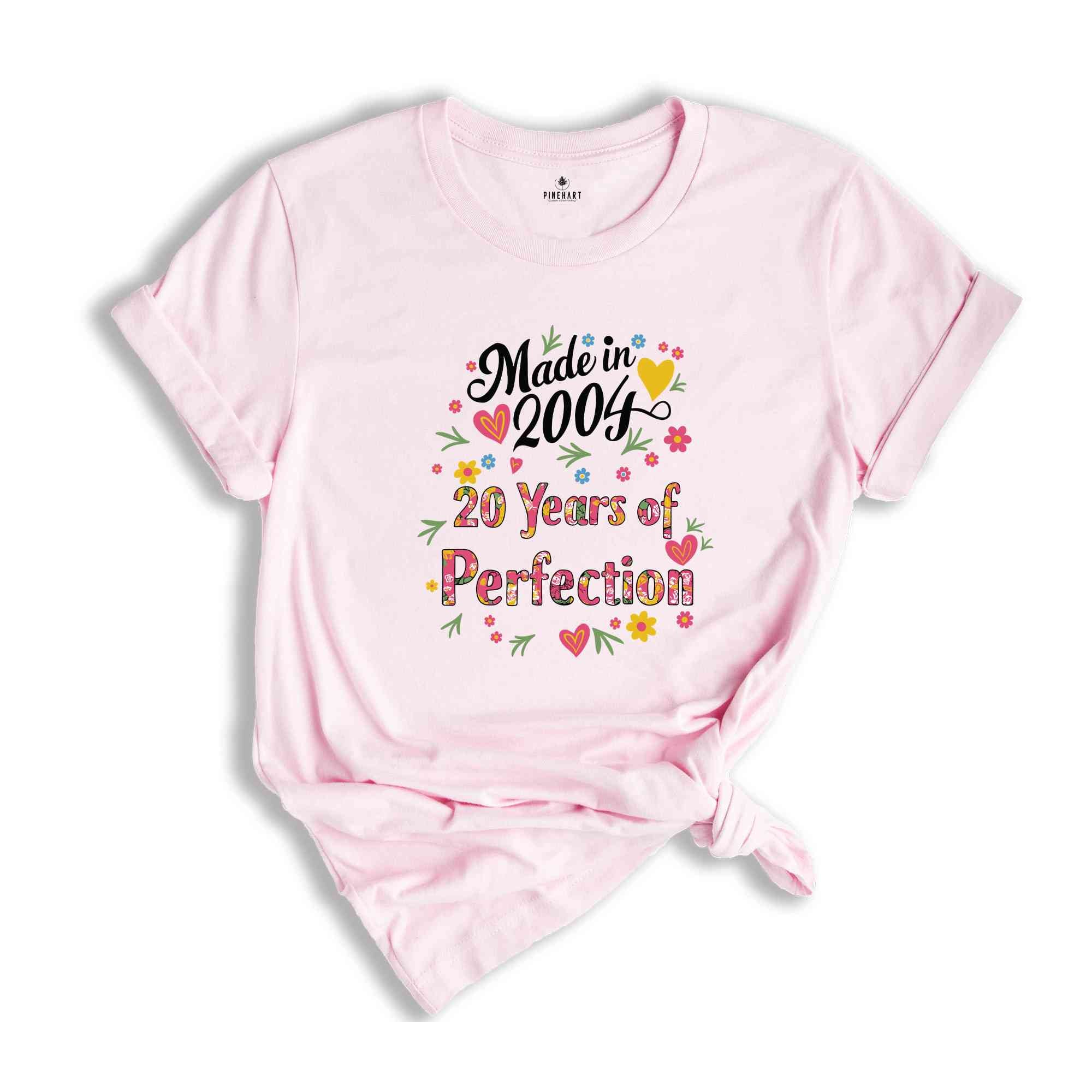 20th Birthday T-Shirt, 2004 T-Shirt, 20th Birthday Gift, Floral Birthday Shirt, Aunt Birthday Gift, Mothers Day Gift