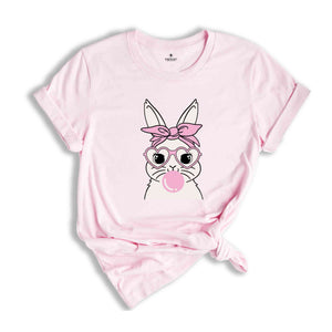 Bunny With Glasses Shirt, Easter Tshirt, Ladies Easter Bunny Tee, Easter Day Gift, Bunny With Glasses Tee