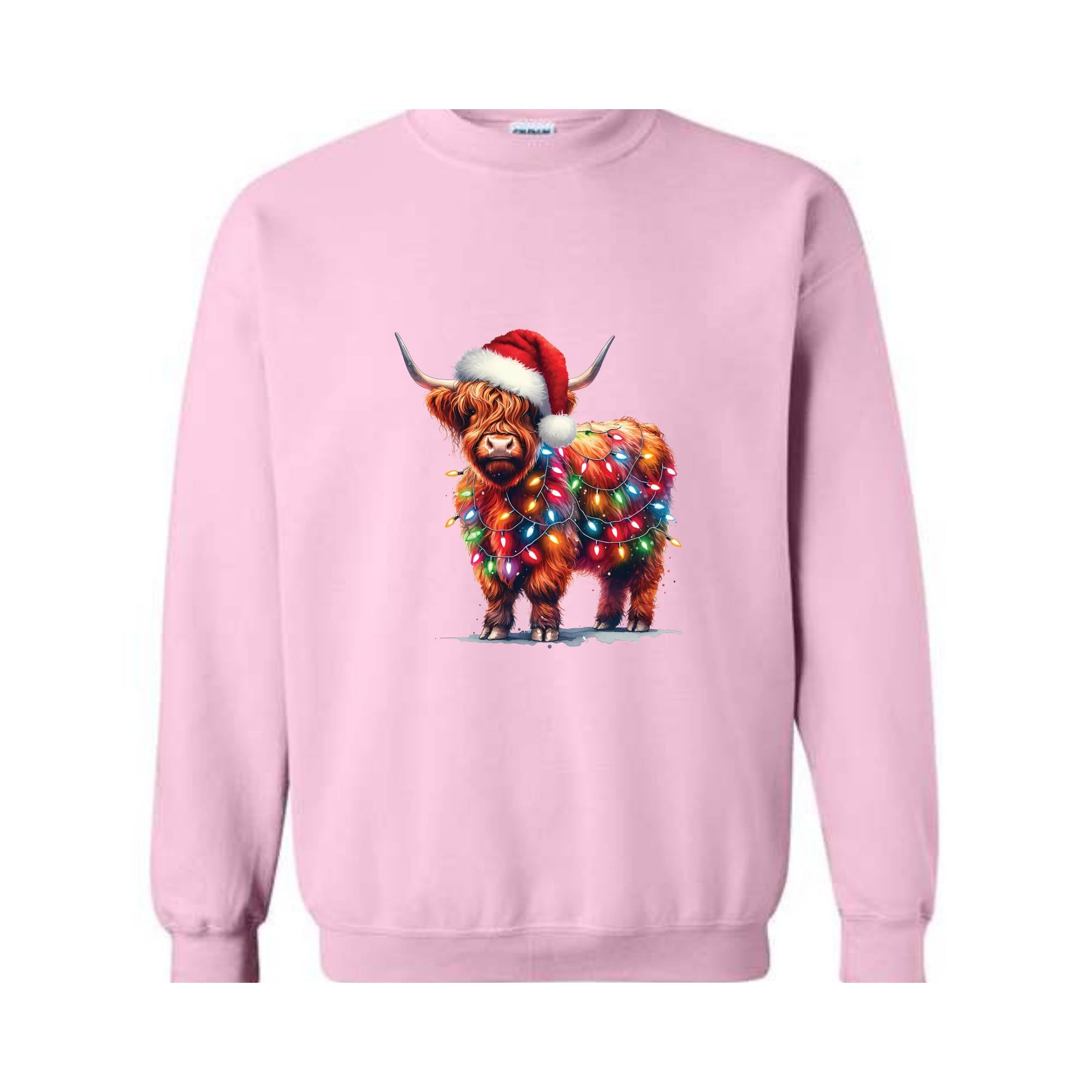 Christmas Cow Sweatshirt, Cow Lights Sweatshirt, Cow Sweatshirt, Cow Lover Sweatshirt, Christmas Sweatshirt, Highland Cow Sweatshirt