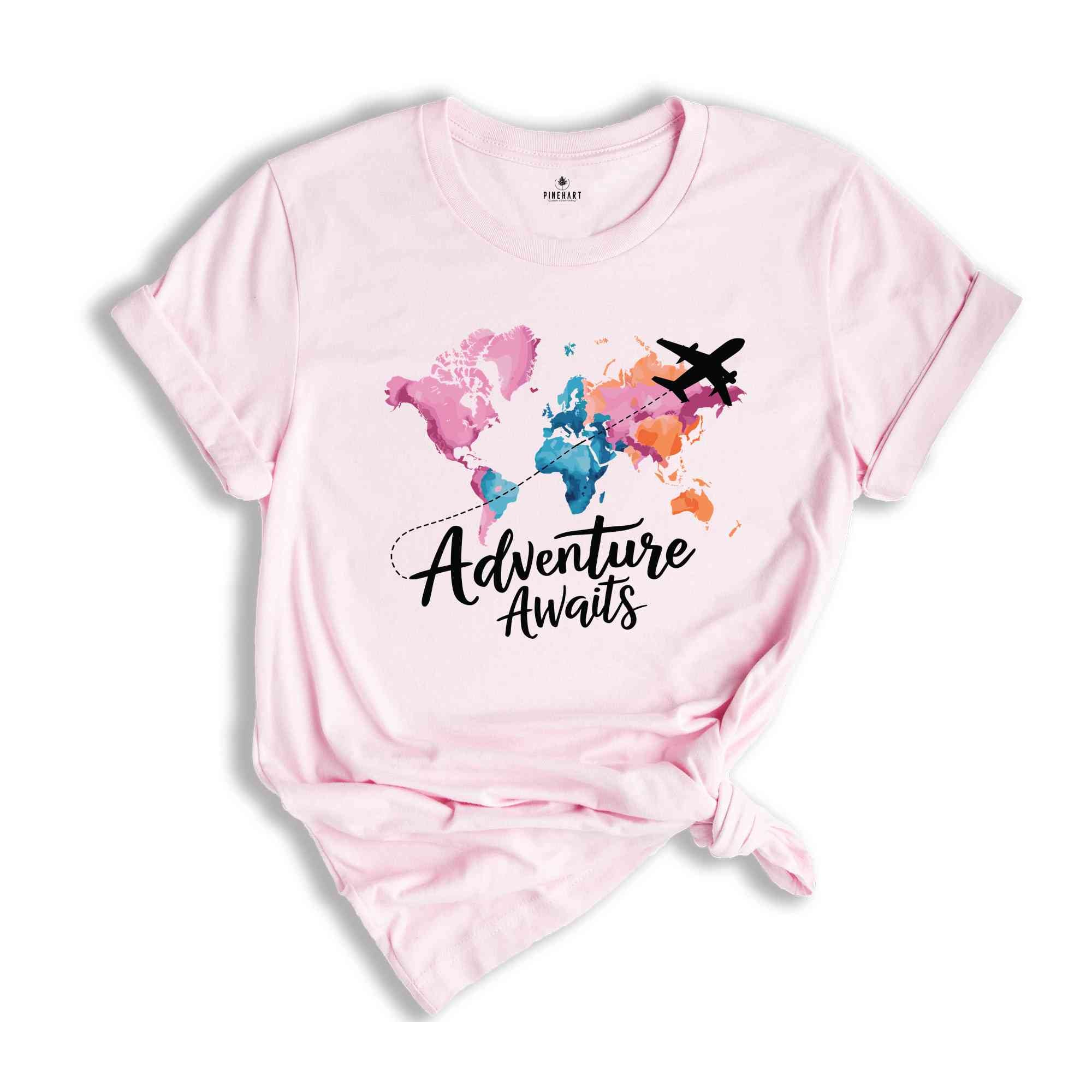 Adventure Awaits T-Shirt, Travel Gift, Vacation Shirt, World Map Shirt, Airplane Mode Shirt, Gifts For Traveler