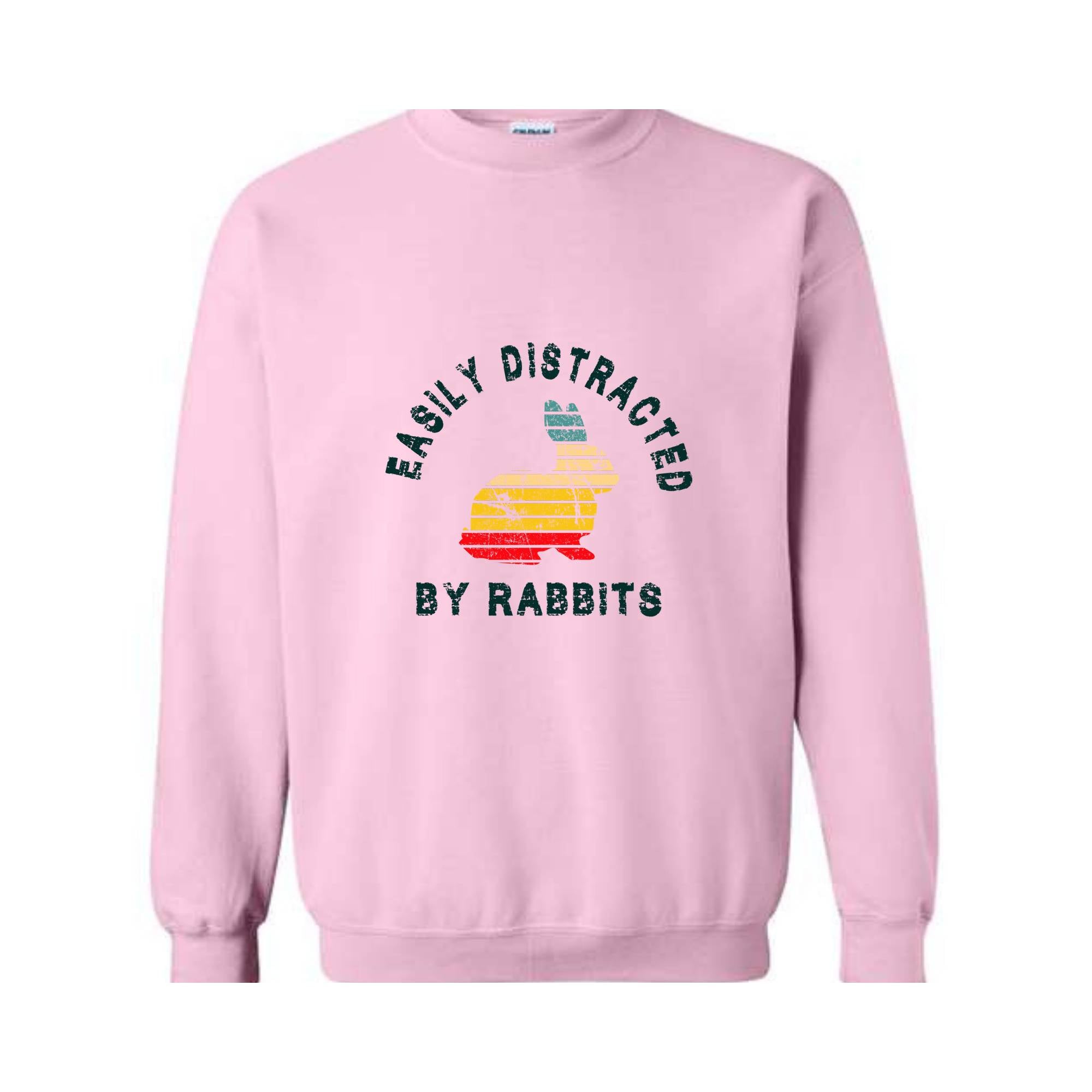 Easily Distracted by Rabbits Sweatshirt, Bunny Sweatshirt, Rabbit Hoodie, Pet Bunny Owner Gift, Retro Vintage Rabbit Tee, Bunny Hoodie