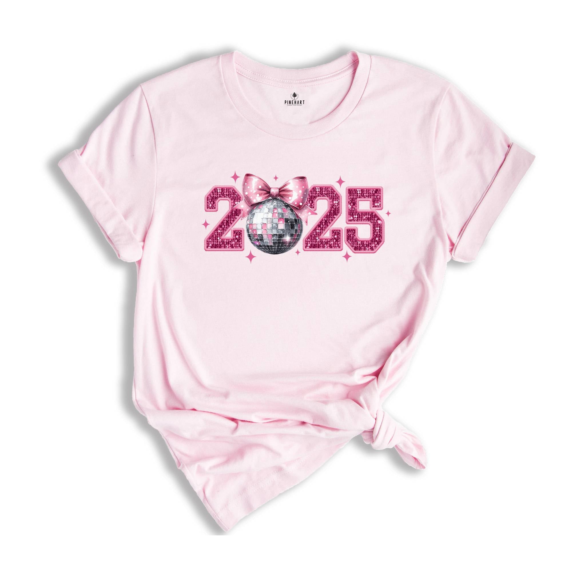 2025 New Years Shirt, Disco Ball T-Shirt, Disco Bow Shirt, Happy New Year 2025 Shirt, Happy New Year Tee