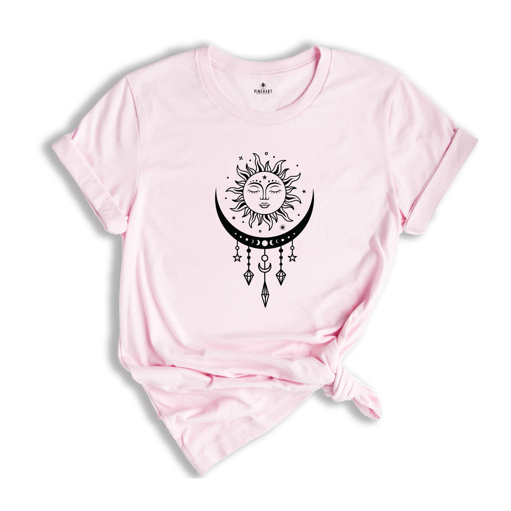 Mystic Sun And Moon Shirt, Moon Phase Shirt, Celestial Shirt, Boho Moon Shirt, Spiritual Shirt, Vintage Moon Shirt, Mystical Sun Shirt