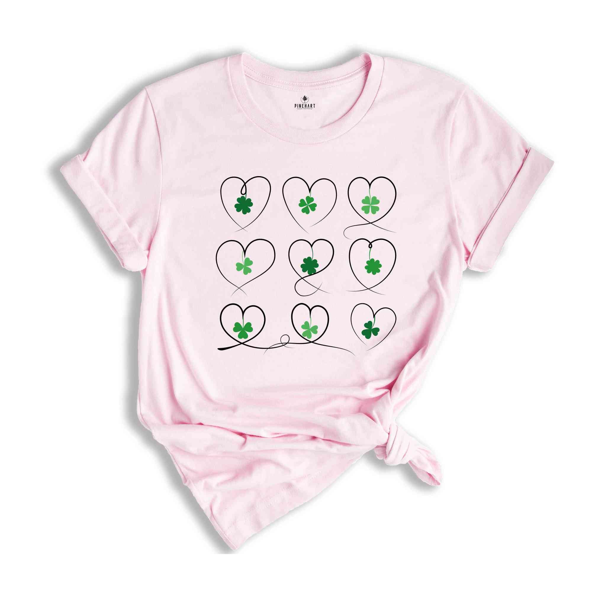 Shamrock Heart St Patrick's Day T-Shirt, Shamrock Tee, St Patrick's Day Gift, St Patrick's Day Tee, Shamrocks Hearts Tee, Lucky Shirt