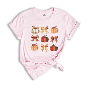 Retro Fall Pumpkin Bow Shirt, Fall Coquette Bow shirt, Autumn Pumpkin Tee, Fall T-Shirt , Autumn Bow Shirts