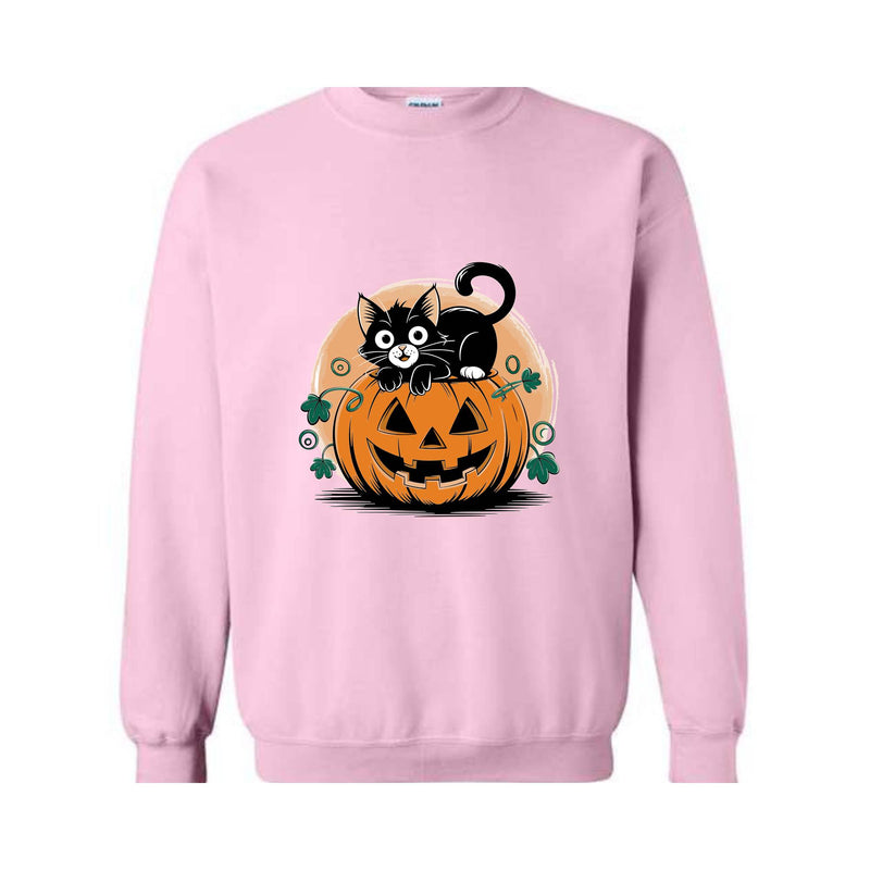 Black Cat Pumpkin Sweatshirt, Fall Shirt, Halloween Gift, Pumpkin Patch Sweatshirt, Black Cat Halloween Sweat, Retro Halloween Sweatshirt