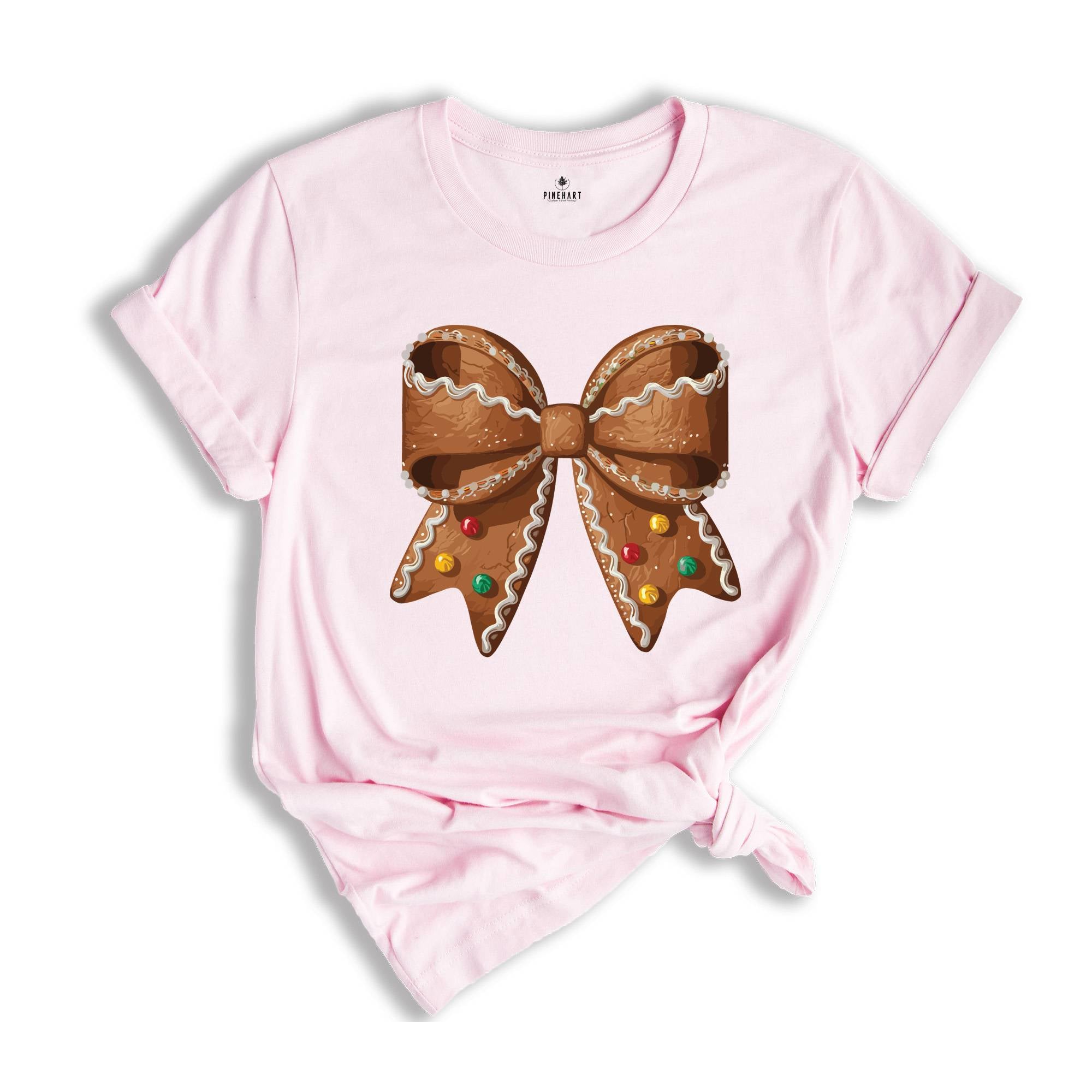 Christmas Gingerbread Shirt, Christmas Bow Shirt, Coquette Christmas Tee, Christmas Gift, Holiday Christmas Shirt