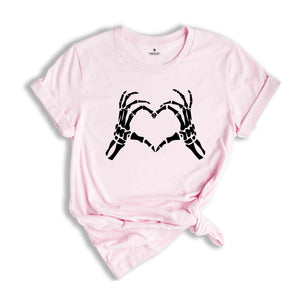 Skeleton Hand Making Heart Shirt, Spooky Halloween Heart Shirt, Scary Halloween Skeleton Shirt