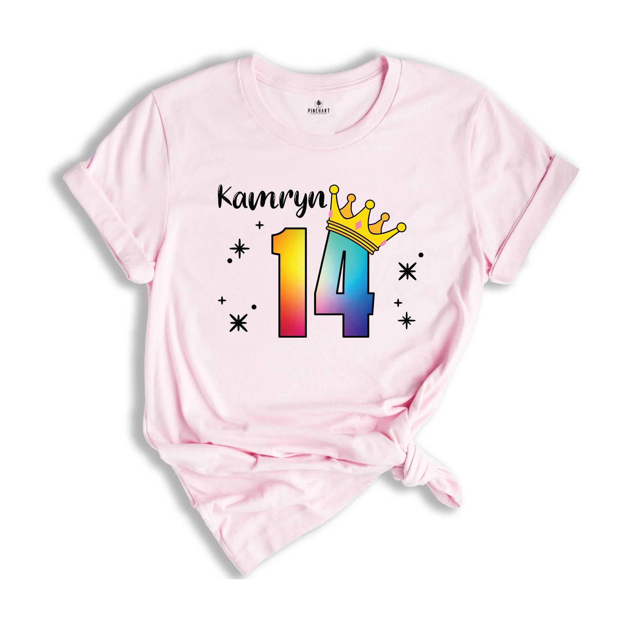 Personalized Names 14 Birthday Shirt, Crown 14th Birthday Shirt, Rainbow Birthday Shirt, Birthday Party Shirt, Toddler Birthday Shirt