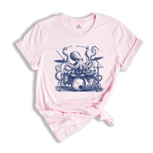 Octopus Playing Drums Retro T-Shirt, Octopus Vintage Tattoo Style Shirt, Funny T Shirt, 90s Graphic Tee, Octopus Drummer Music Gift