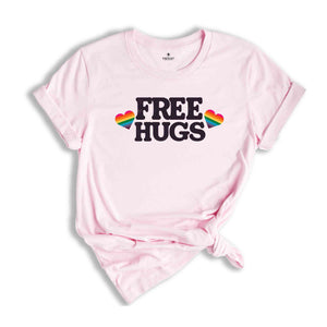 Free Hugs Rainbow Heart Shirt, Pride Month Shirt, Rainbow Heart Shirt, Hug T-shirt, LGBT Hug Tshirt, Rainbow Flag Heart Tee