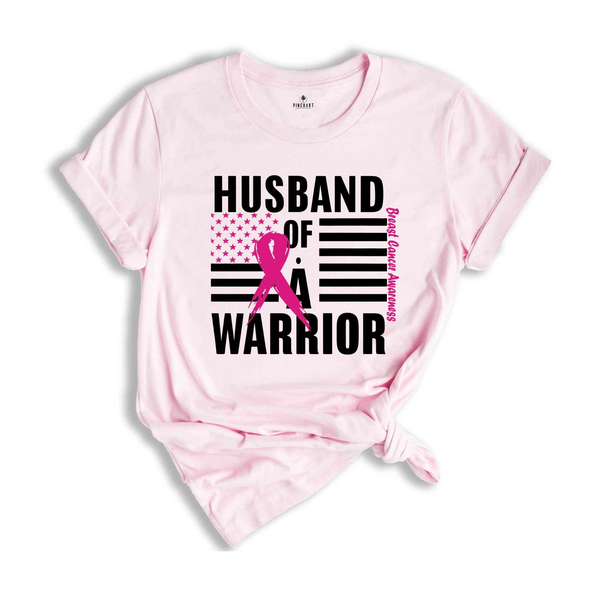 Breast Cancer Awareness Vneck TShirt, USA Flag Graphic Tees, Cancer Support Gift, Fighter Clothing, Gift for Her, Husband Of A Warrior Shirt