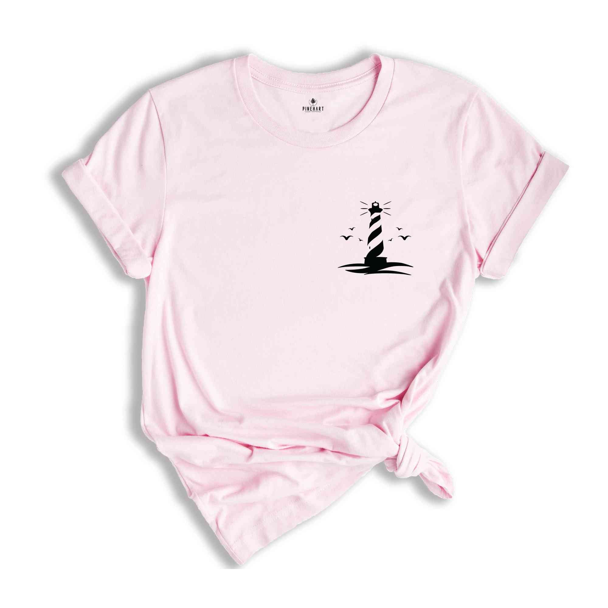 Lighthouse Pocket Shirt, Lighthouse and Seagulls T-Shirt, Cool Lighthouse T-Shirt, Girls Travel Shirts, Lighthouse Tee