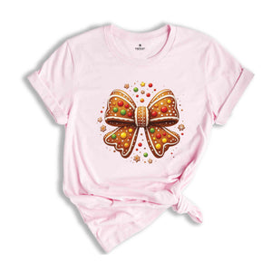 Christmas Gingerbread Cookies Bow Shirt, Christmas Bow Shirt, Coquette Christmas Shirt, Christmas Gift, Cookies Bow Shirt, Coquette Shirt