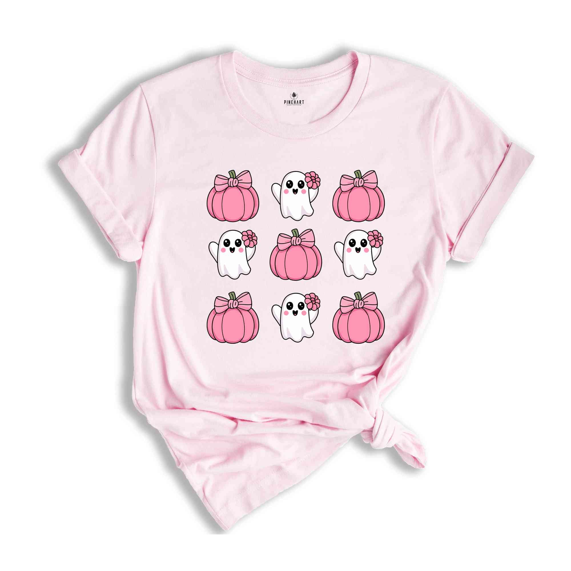 Pink Halloween Ghost Shirt, Cute Halloween Shirt, Halloween Pumpkin Shirt, Pink Pumpkin Shirt, Pumpkin Bow Shirt, Cute Ghost Shirt