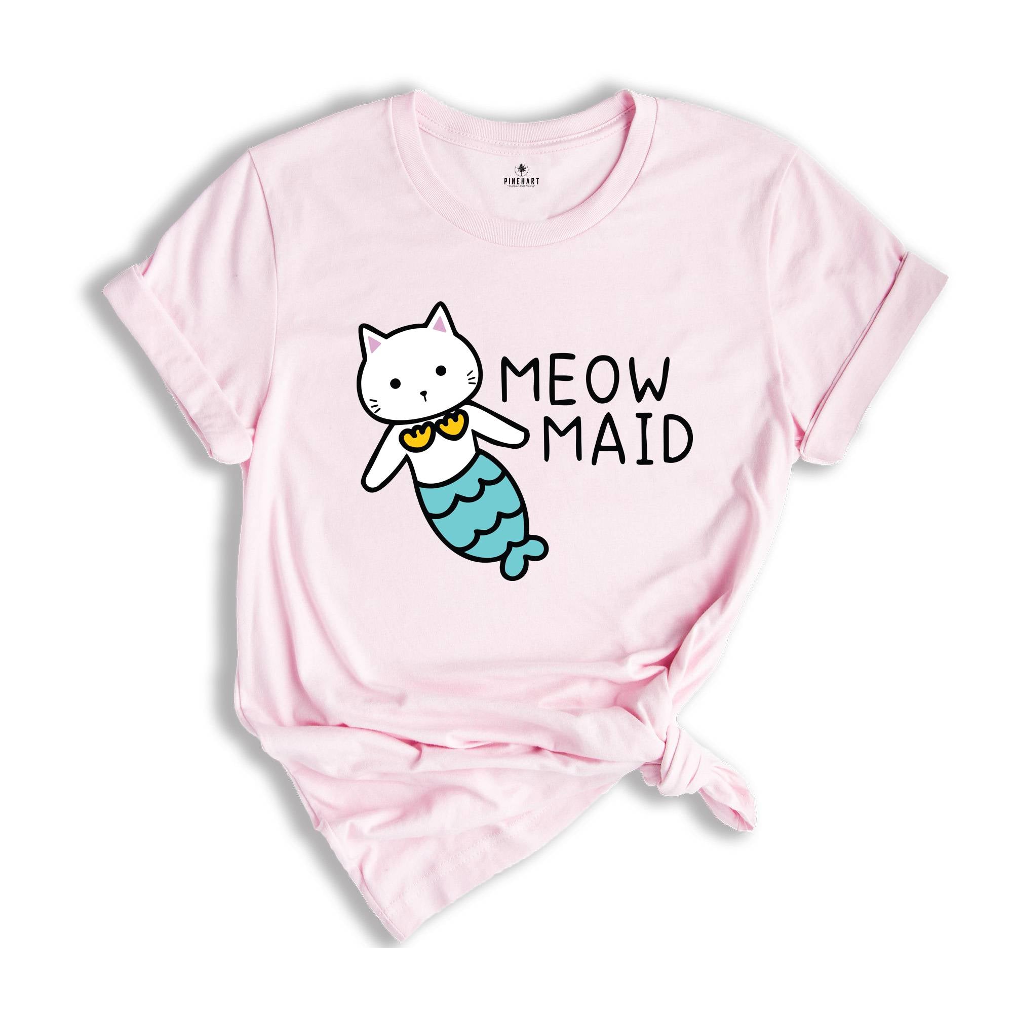 Meow Maid Cat Shirt, Cat Owner Gift, Funny Cat Shirt, Birthday Party Shirt, Lovely Cat Tee, Mermaid Theme T-shirt