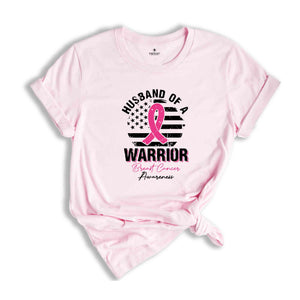 Breast Cancer Awareness Shirt, USA Flag Graphic Shirt, Cancer Support Gift, Fighter Clothing, Gift for Her, Husband Of A Warrior Shirt