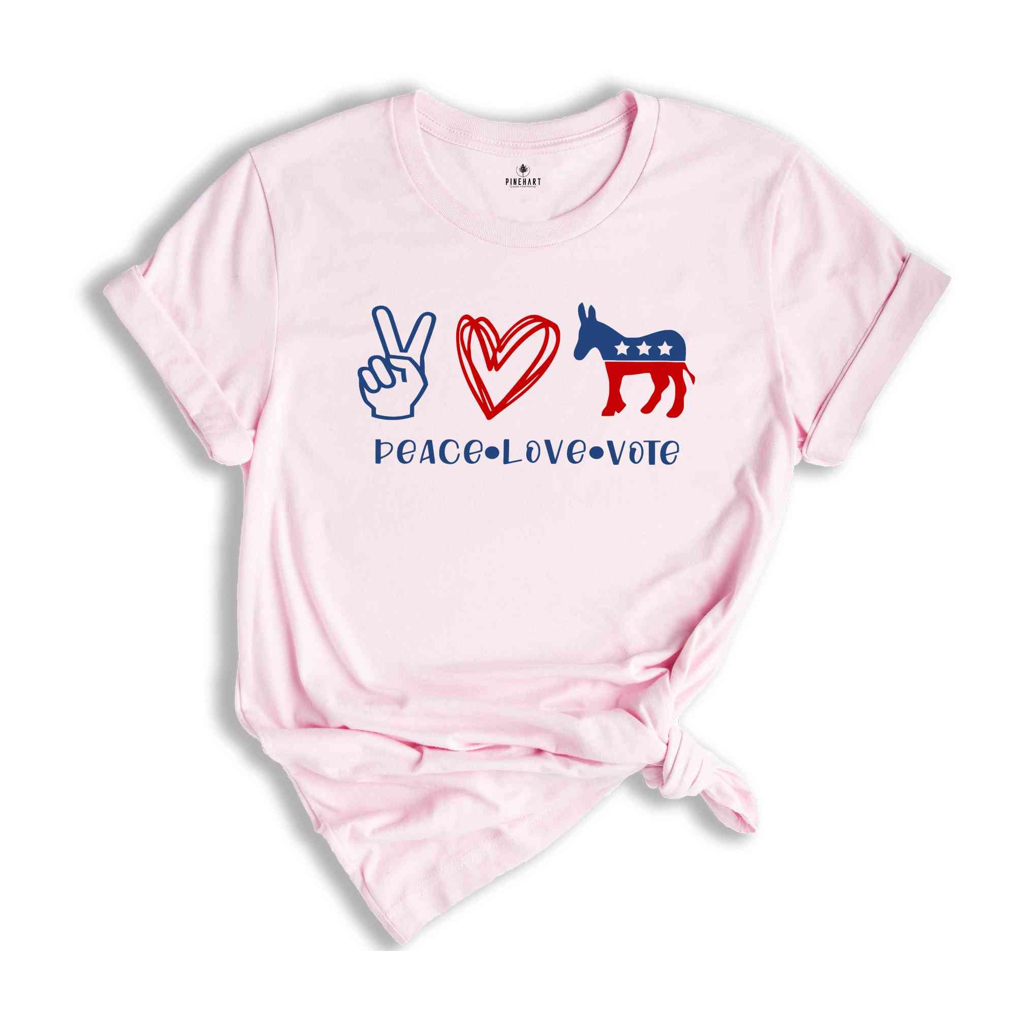 Peace Love Vote Shirt, Donkey Shirt, 2024 Election Shirt, Political Shirt, Patriotic Shirt, Protest Shirt, Funny Election Shirt, Usa Shirt