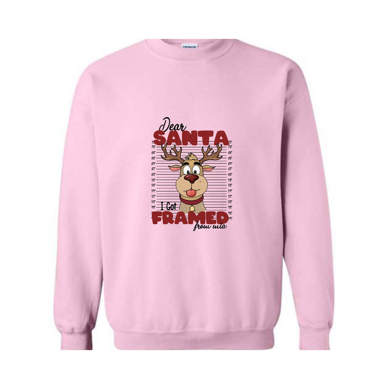 Dear Santa I Got Framed From Wia Sweatshirt, Christmas Sweatshirt, Christmas Gifts, Santa Deer Sweatshirt, Christmas Mugshot